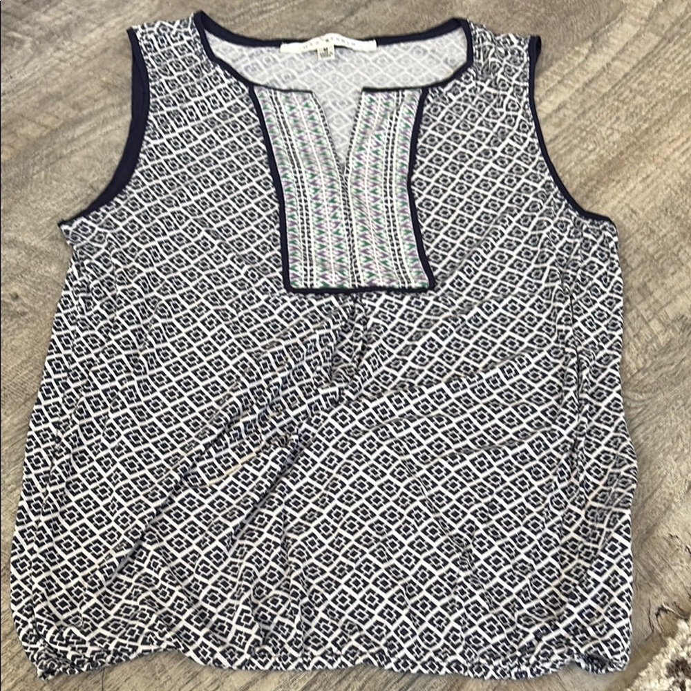 Max Studio Navy and White Bib Collar Tank Top - Picture 2 of 6